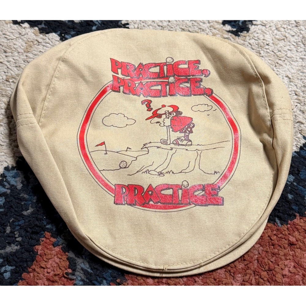 Vintage Russ Berrie Golf Practice Flat Cap Tan Snapback Newsboy Hat Kids